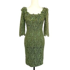 y2k Mandalay Deadstock Fairycore Unconventional lace green sequin Elf core Dress